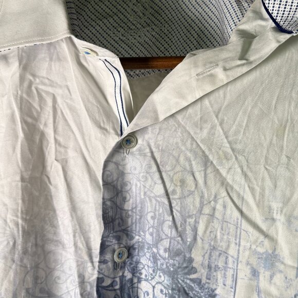 RARE: Bugatchi 3X Long Sleeve Button Up Shirt Blue White Venice Scene - Picture 6 of 11